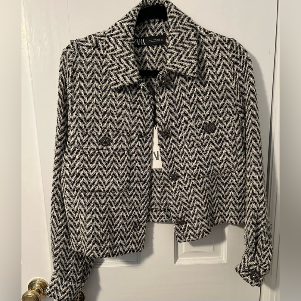 Zara Monochrome Herringbone Jacket